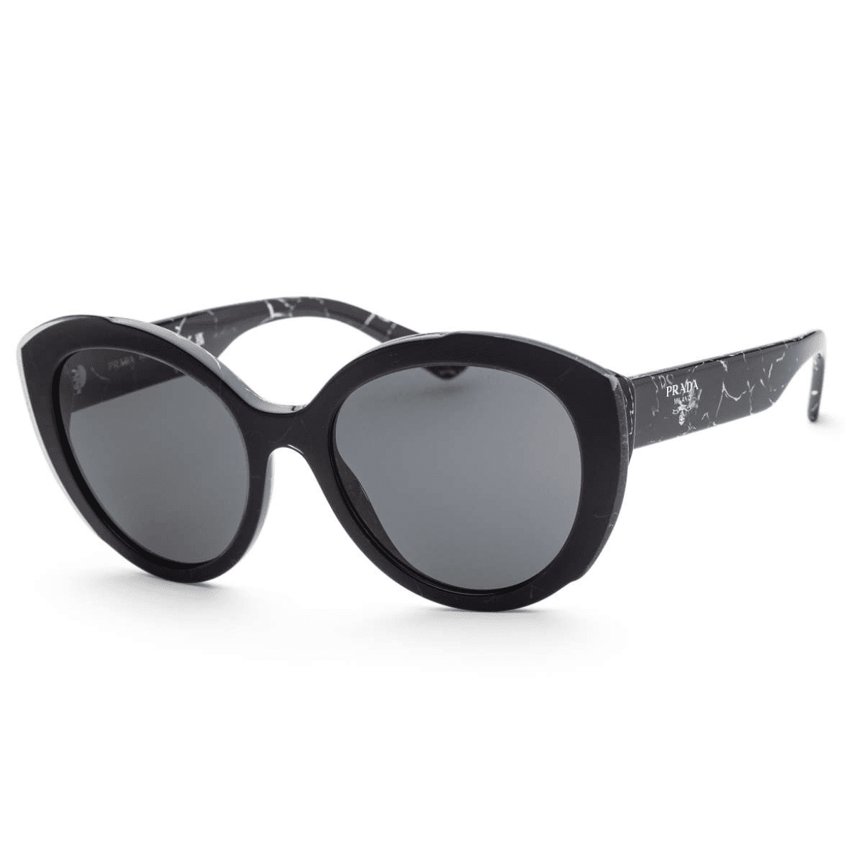 Prada PR01YS 09V5S0 54 Black Marble Dark Grey large round cat eye sunglass culture coomera