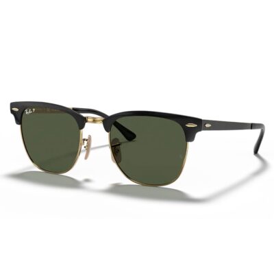 Ray-Ban RB3716 Clubmaster Metal 187/58 51 Black on Gold Green Glass Lens Polarised