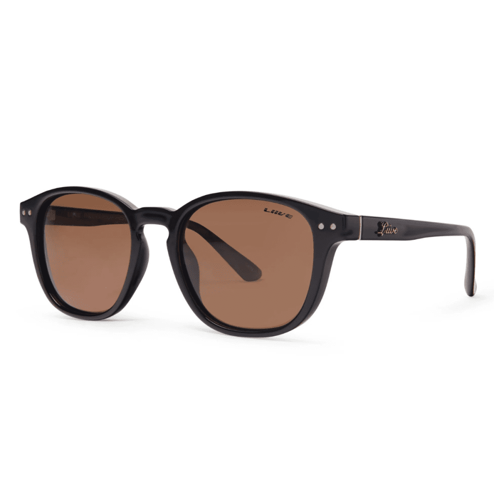 LIIVE PHOENIX BLACK LO778B POLARISED SUNGLASS CULTURE COOMERA BROWN LENS GLOSS BLACK FRAME ROUND