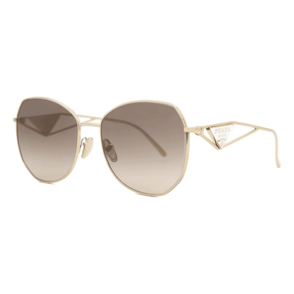 PRADA 57YS ZVN3D0 57 PALE GOLD geometric butterfly metal frame light brown gold sunglass culture symbole side